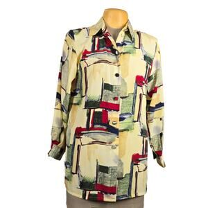 Beverly Rose USA Womens Small Button Up Shirt Art to Wear Abstract Watercolor